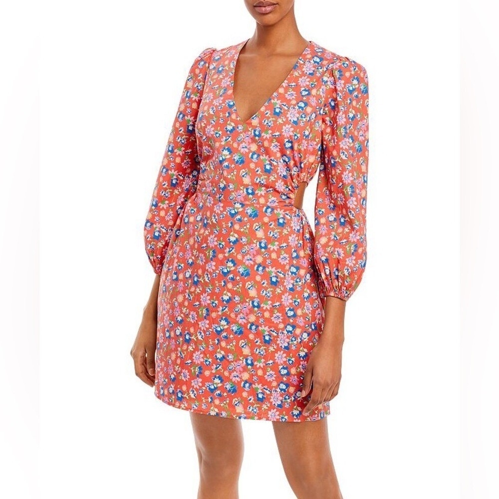 Wayf Orange Floral Long‎ Sleeve Dress